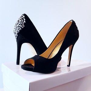 Badgley Mischka Microsuede Peep Toe Pump Heel